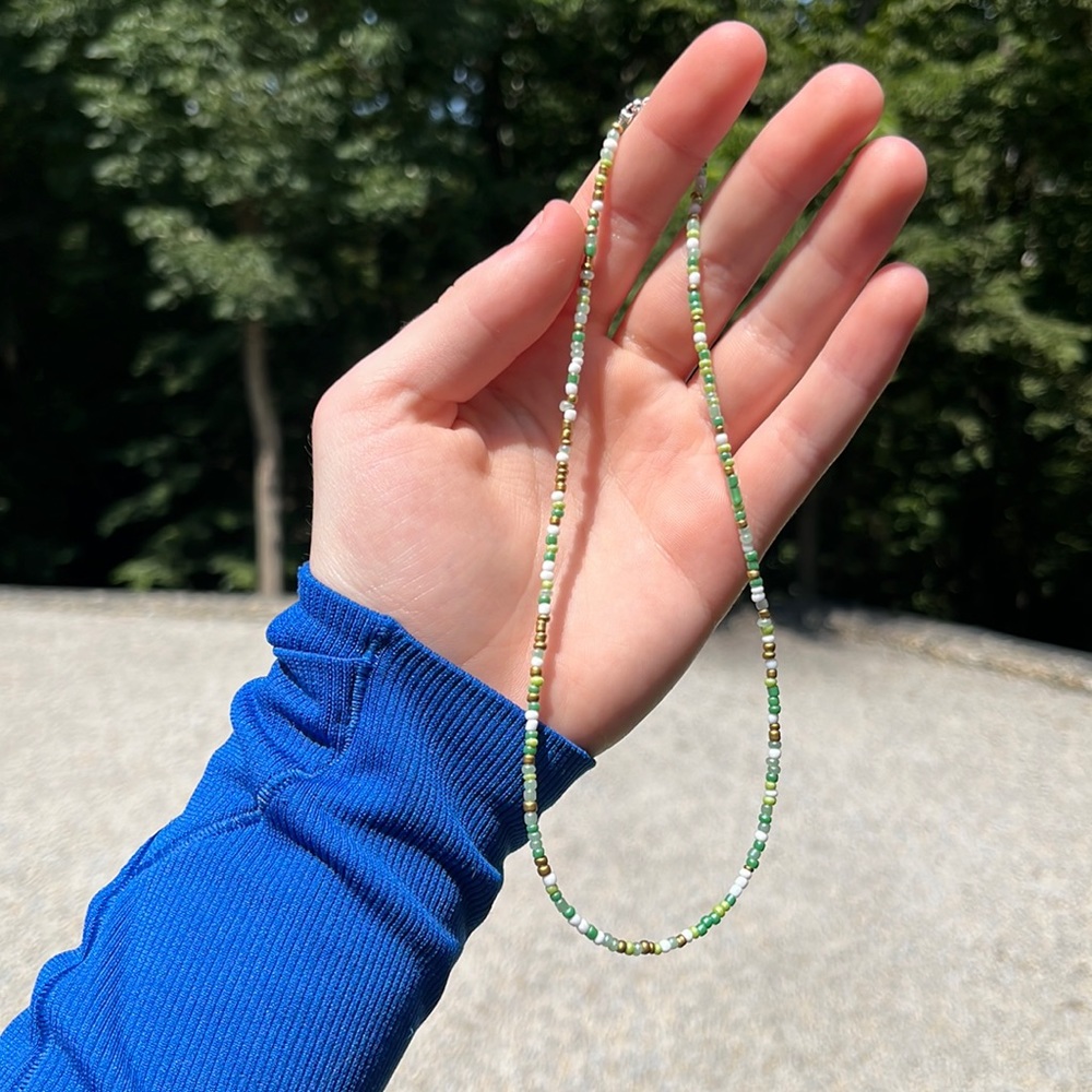 Green & Gold 🍀 Handmade Seed Bead Choker Necklace